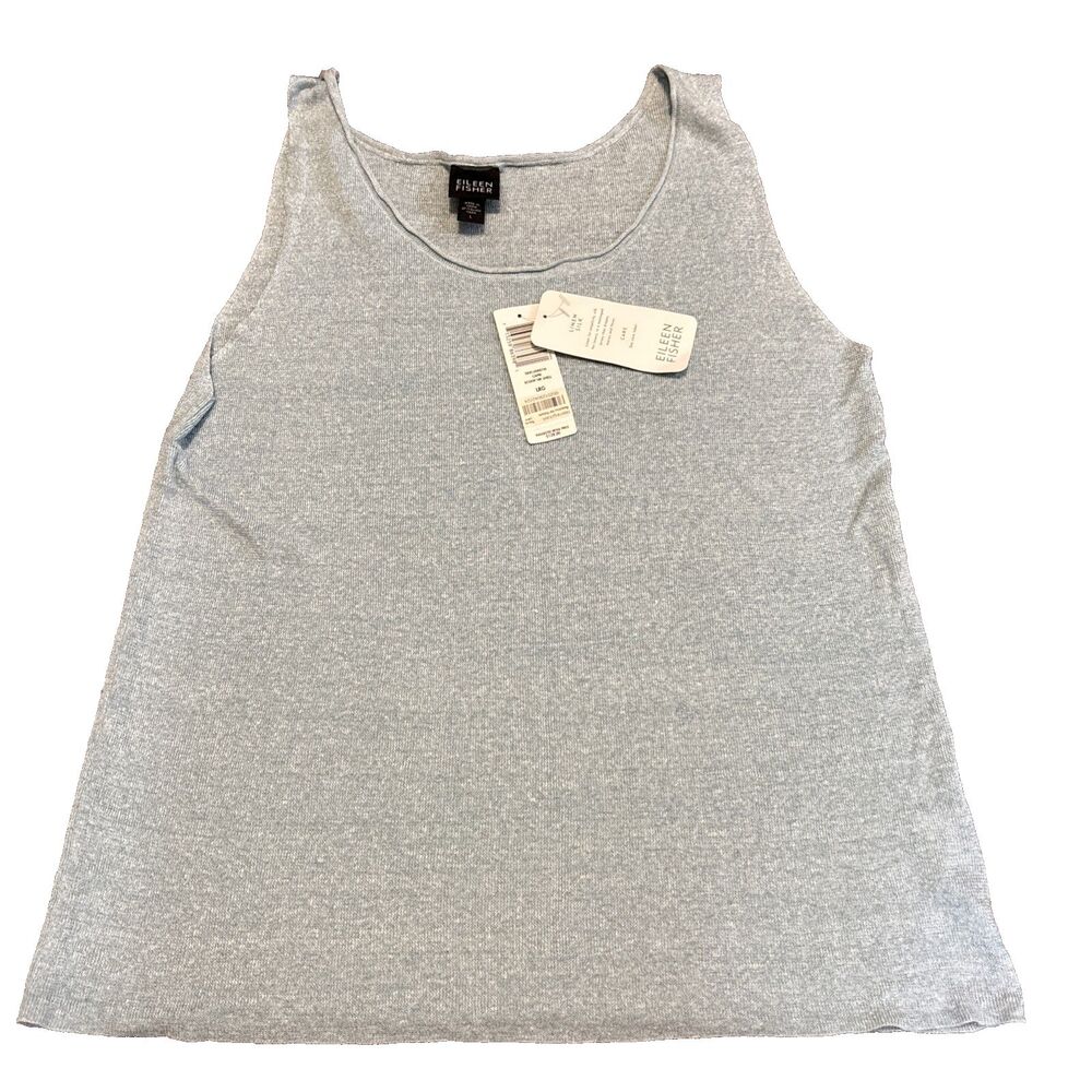 NEW Eileen Fisher Women L Tank Top Linen Silk Light Pool Blue Scoop Shell 12